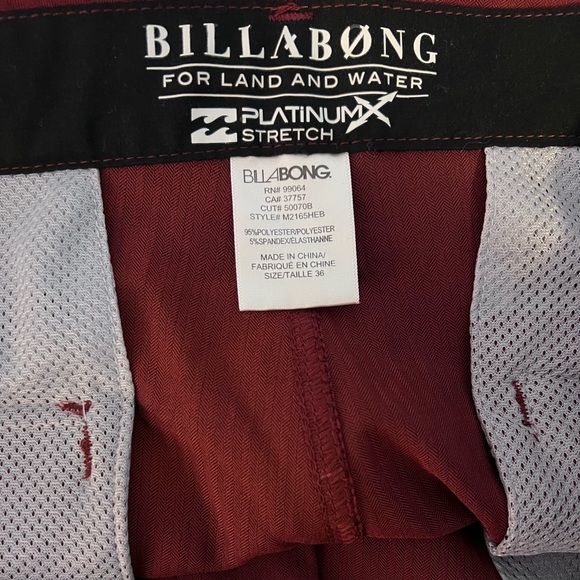 Billabong For Land And Water Board Shorts Size 36 Maroon Red - Picture 6 of 7